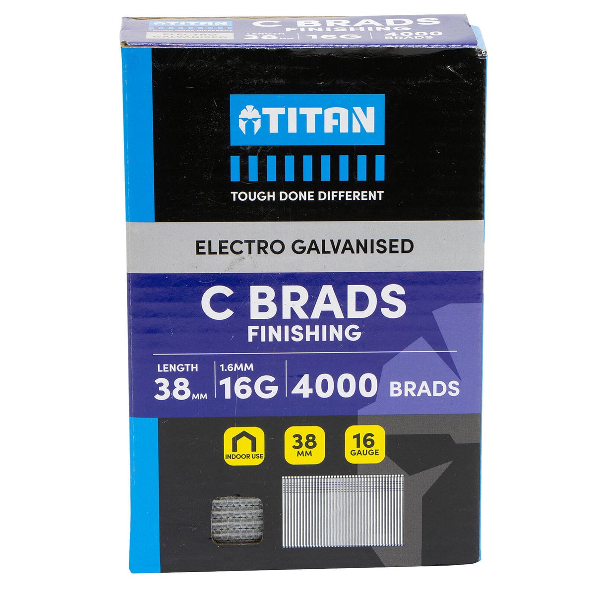 Titan 38 x 1.6mm 16G Electro Galvanised Straight Collated Brad Nails 4000 Pack