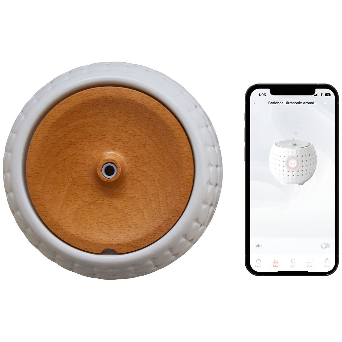 HoMedics Ellia Cadence ultrasonic WiFi diffuser - 200ml tank, app control, 10 hour runtime - ARM-950WT-AU