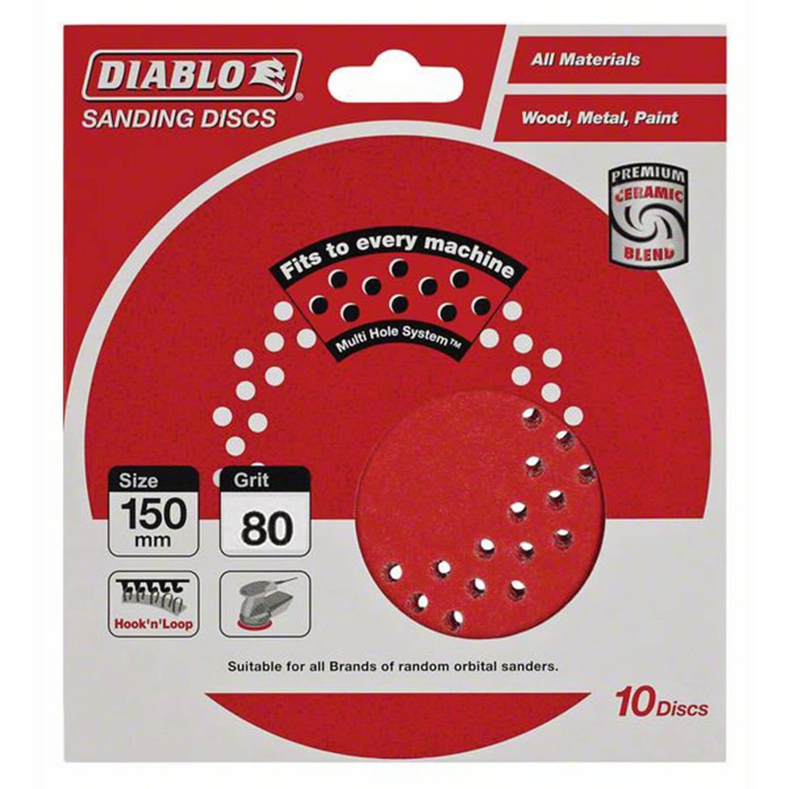 Diablo 150mm 80 Grit Hook & Loop Random Orbital Sanding Discs, Coated Abrasive, 10 Pack