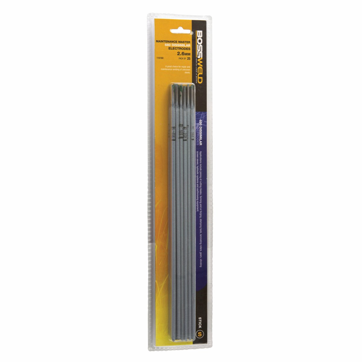 Bossweld 2.6mm 680 Dissimilar Welding Electrodes - 25 Stick Crack-Resistant Pack