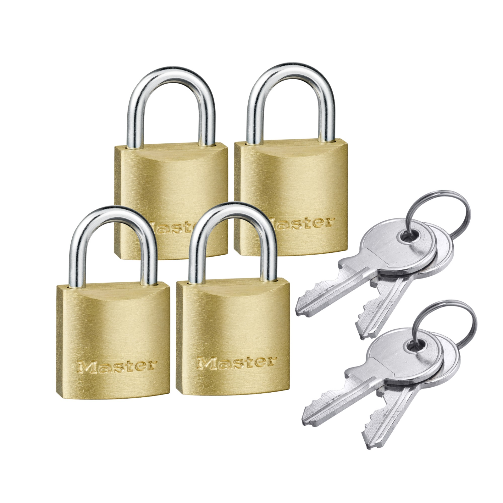 Master Lock 20mm Solid Brass Keyed Padlock, 4 Pack Keyed Alike, Steel Shackle