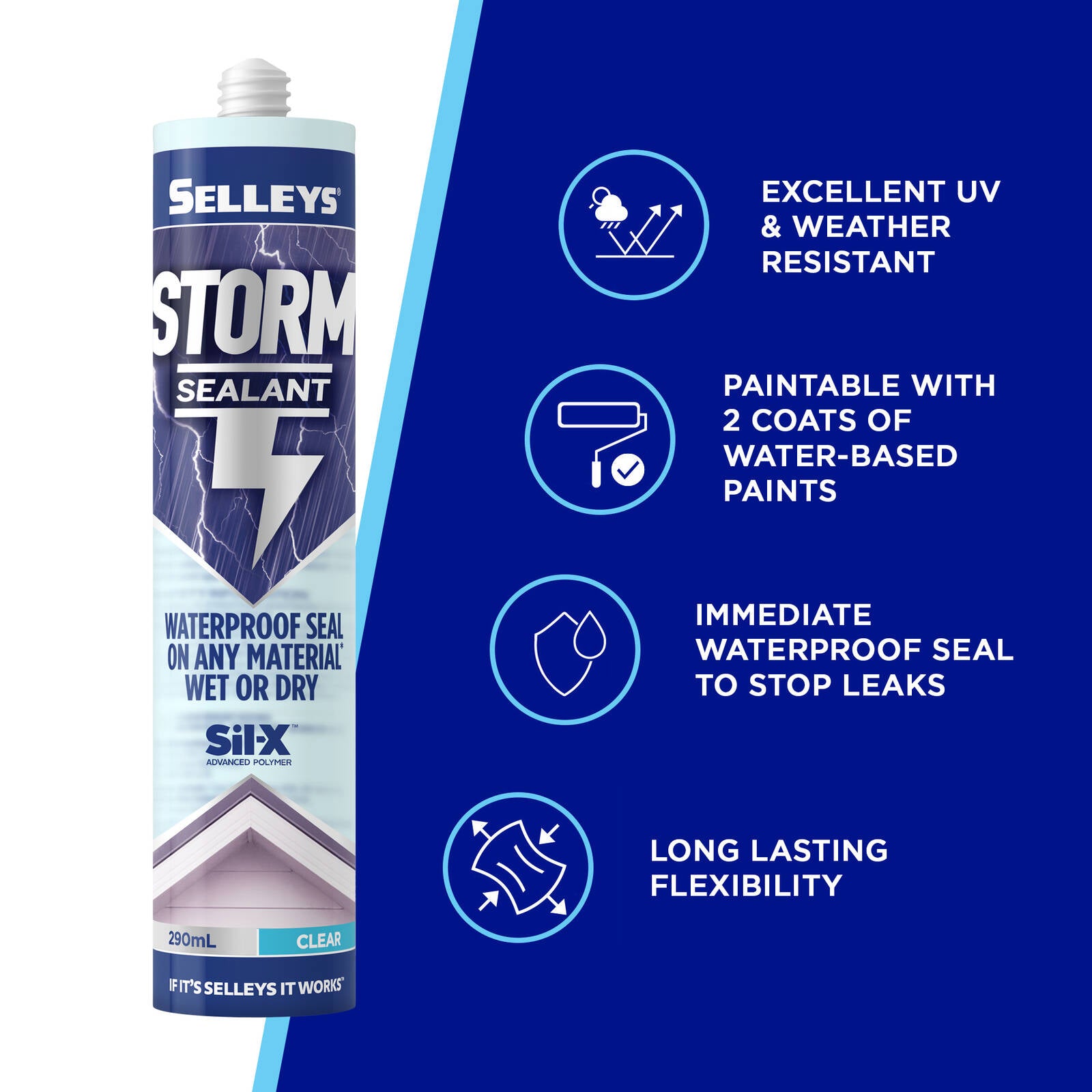 Selleys Storm Sealant Clear 290mL - Paintable, UV Resistant Advanced Polymer Waterproof Seal
