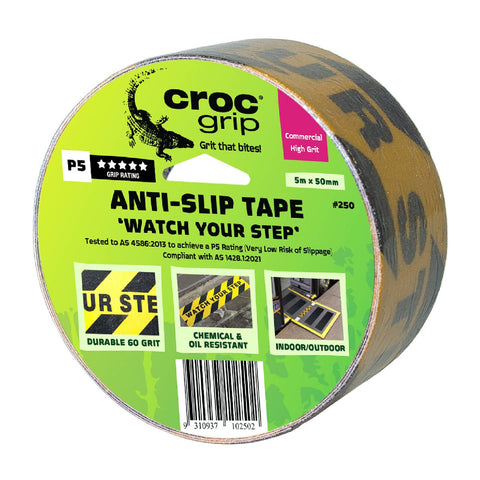 Croc Grip Anti Slip Tape 5m x 50mm Yellow Black Durable Weather Resistant - SuperSaverAU - view 1