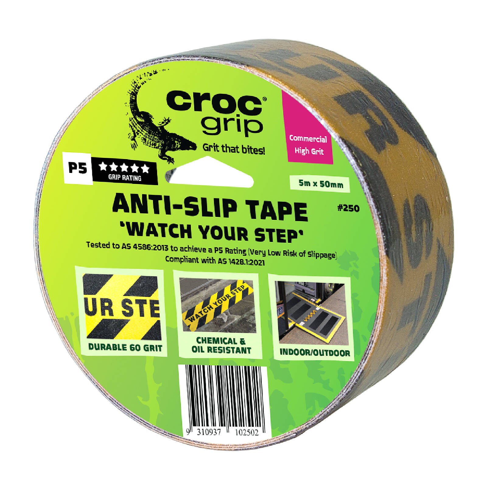 Croc Grip 5m x 50mm Yellow and Black Watch Your Step Anti-Slip Tape