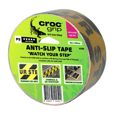 Croc Grip 5m x 50mm Yellow and Black Watch Your Step Anti-Slip Tape