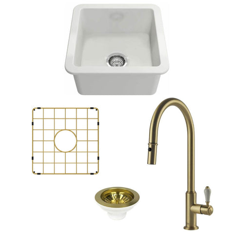 Turner Hastings Cuisine 46 Butler Sink Pack - Brushed Brass Ludlow Pull Out Mixer Tap - 28L Bowl - PKG043