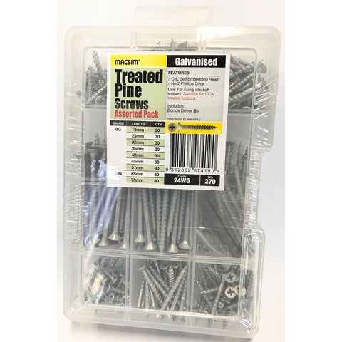 Macsim Treated Pine Screw Pack 270 Piece Galvanised Steel Handy Pack - SuperSaverAU - view 1