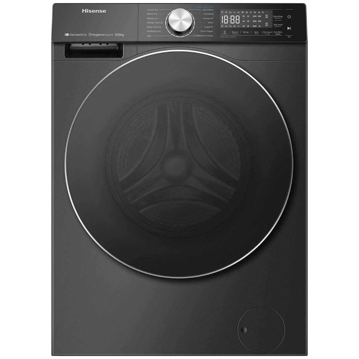 Hisense Series 7 10kg/6kg Washer Dryer Combo - Steam, Jet Wash, UV Light Hygiene - Black - HCF7S1014BX