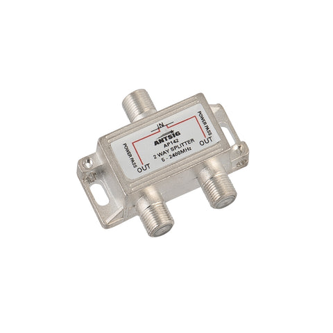 Antsig 2 Way F-Connector Splitter - Zinc/Aluminium, Power Pass Indoor
