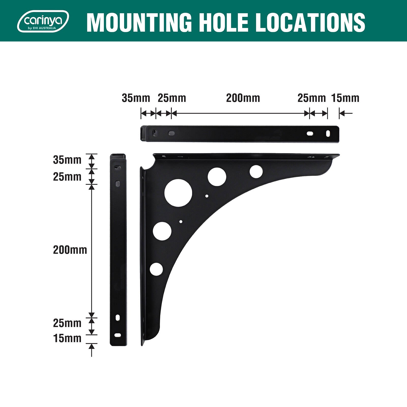 Carinya 300 x 300mm Black Euro Bracket - Powder Coated Steel, 100kg