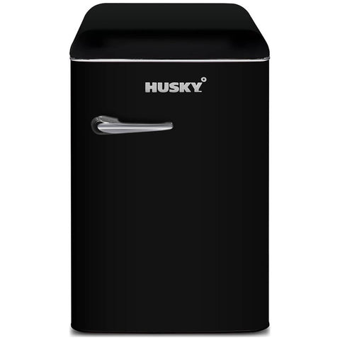 Husky 118L retro style bar fridge - black, 12L freezer compartment, adjustable shelves - HUSRET135BKHU