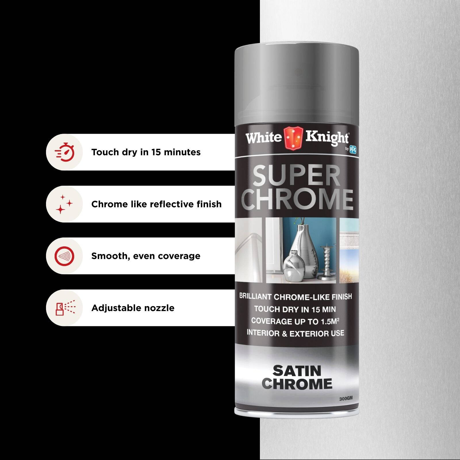 White Knight 300g Super Chrome Satin Spray Paint - Indoor/Outdoor