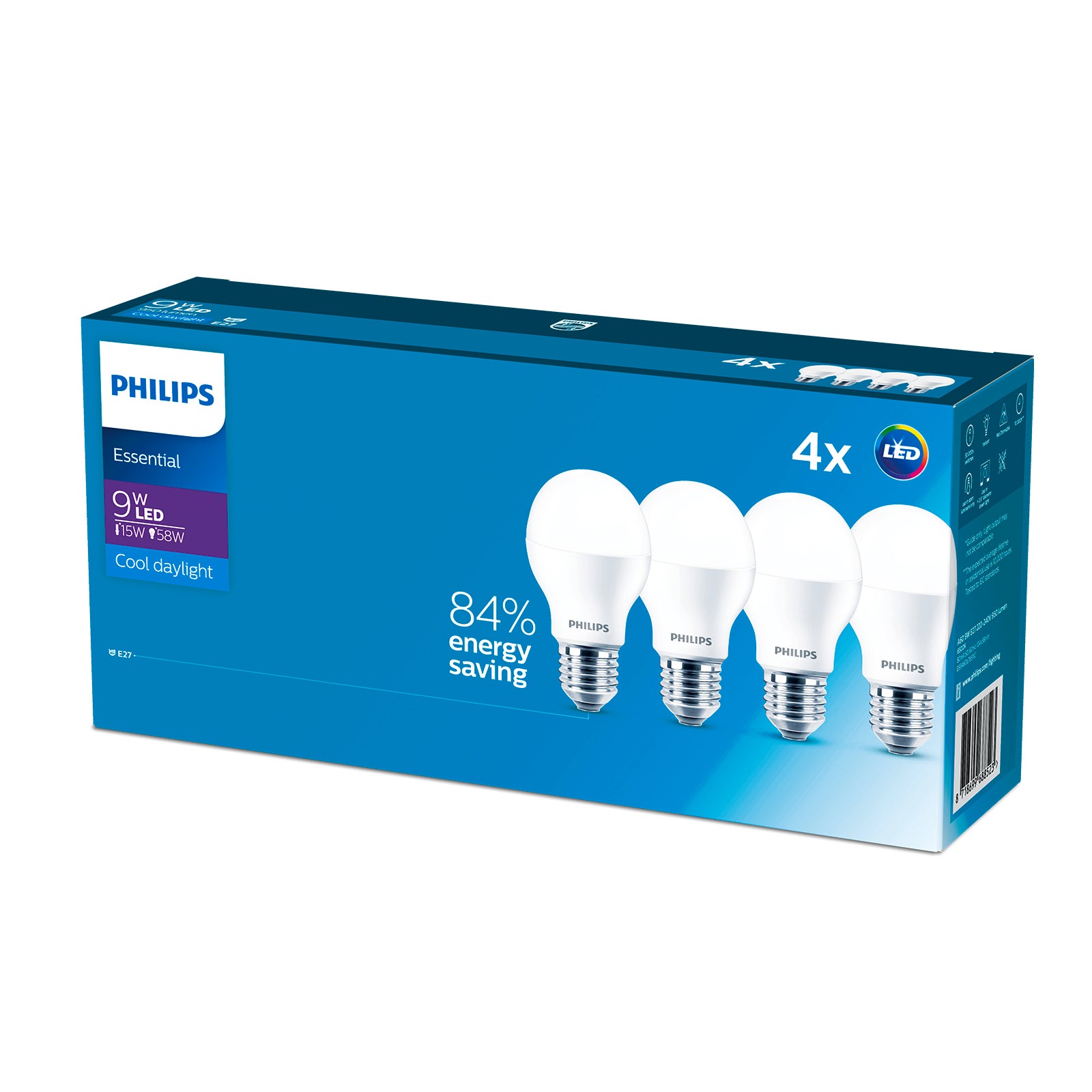 Philips A60 E27 LED 9W 950lm Cool Daylight Globe 4 Pack