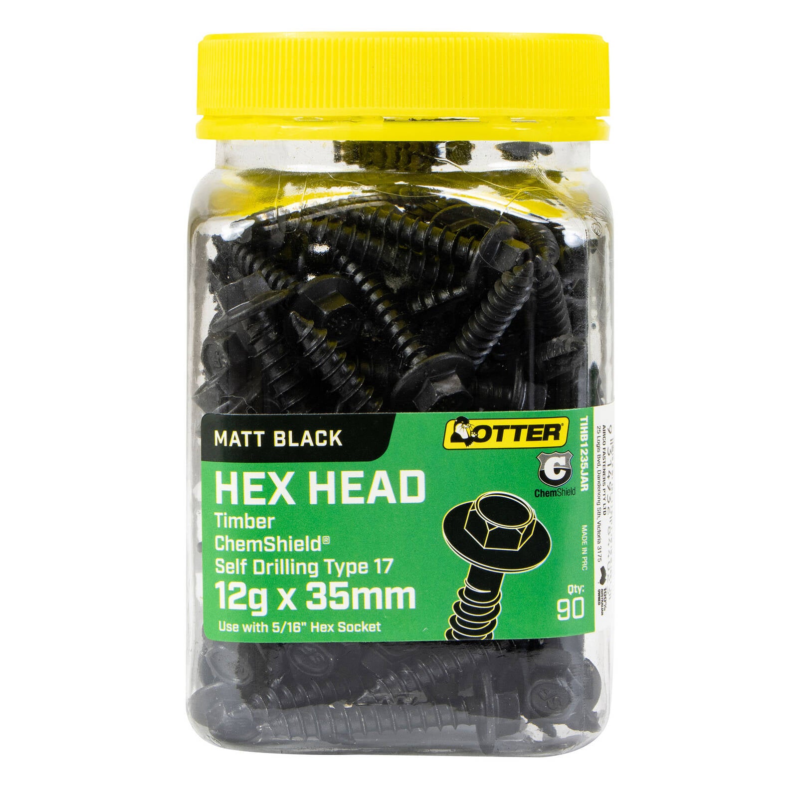 Otter 12g x 35mm Timber Hex Head ChemShield Screws - 90 Pack Self-Drilling T17