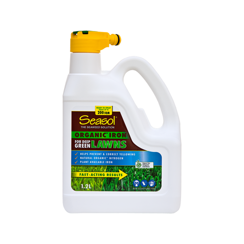 Seasol 1.2L Organic Iron for Deep Green Lawns, Hose-On Liquid, Covers 200sqm