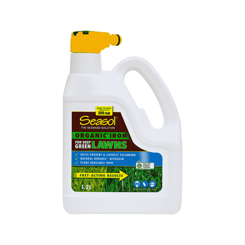 Seasol 1.2L Organic Iron for Deep Green Lawns, Hose-On Liquid, Covers 200sqm