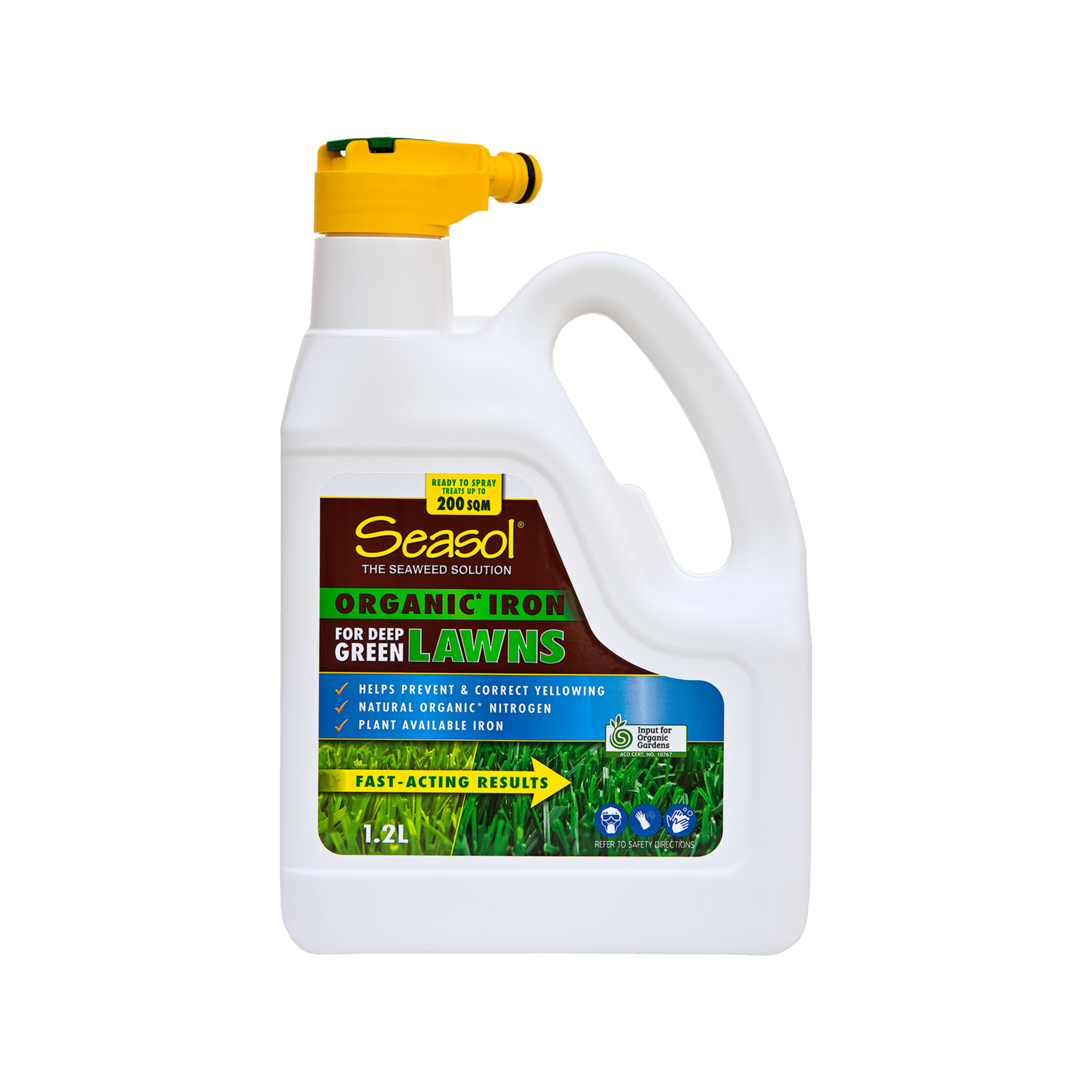 Seasol 1.2L Organic Iron for Deep Green Lawns, Hose-On Liquid, Covers 200sqm