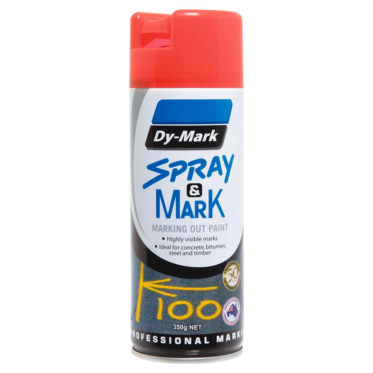 Dy-Mark Fluoro Red Spray Paint 350g Toluene-Free High Opacity - SuperSaverAU - view 1