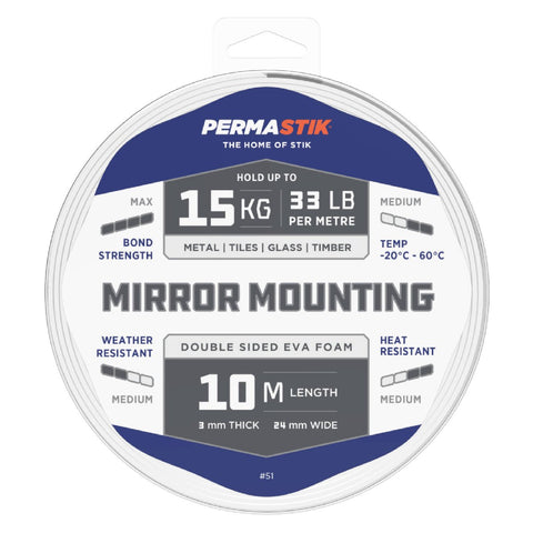 Permastik Mirror Mounting Tape - 10m x 24mm - Foam - Max Bond Strength - SuperSaverAU - view 1