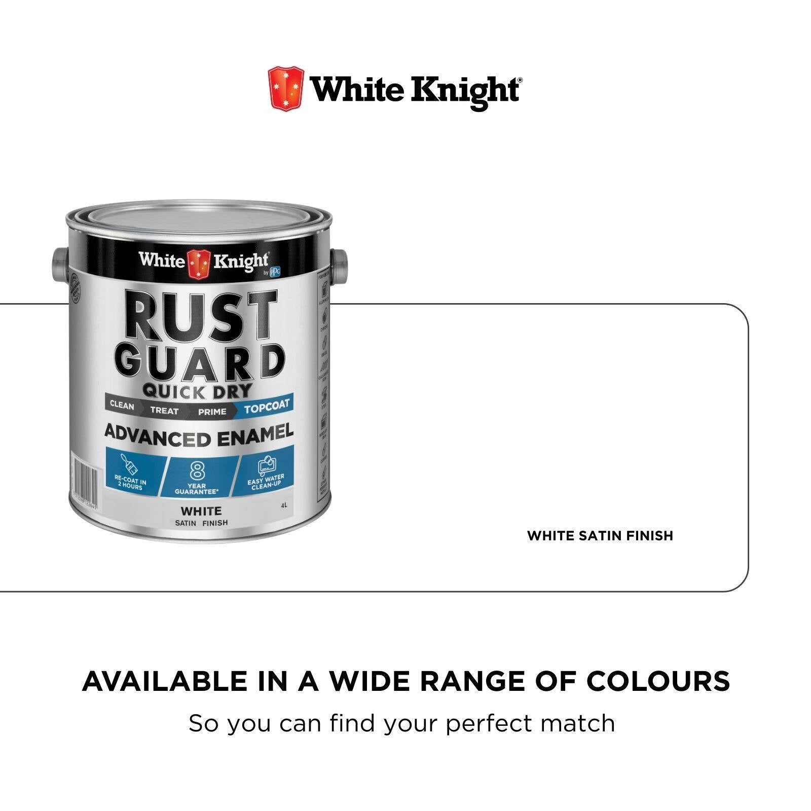 White Knight Rust Guard 4L White Satin Quick Dry Advanced Enamel Paint