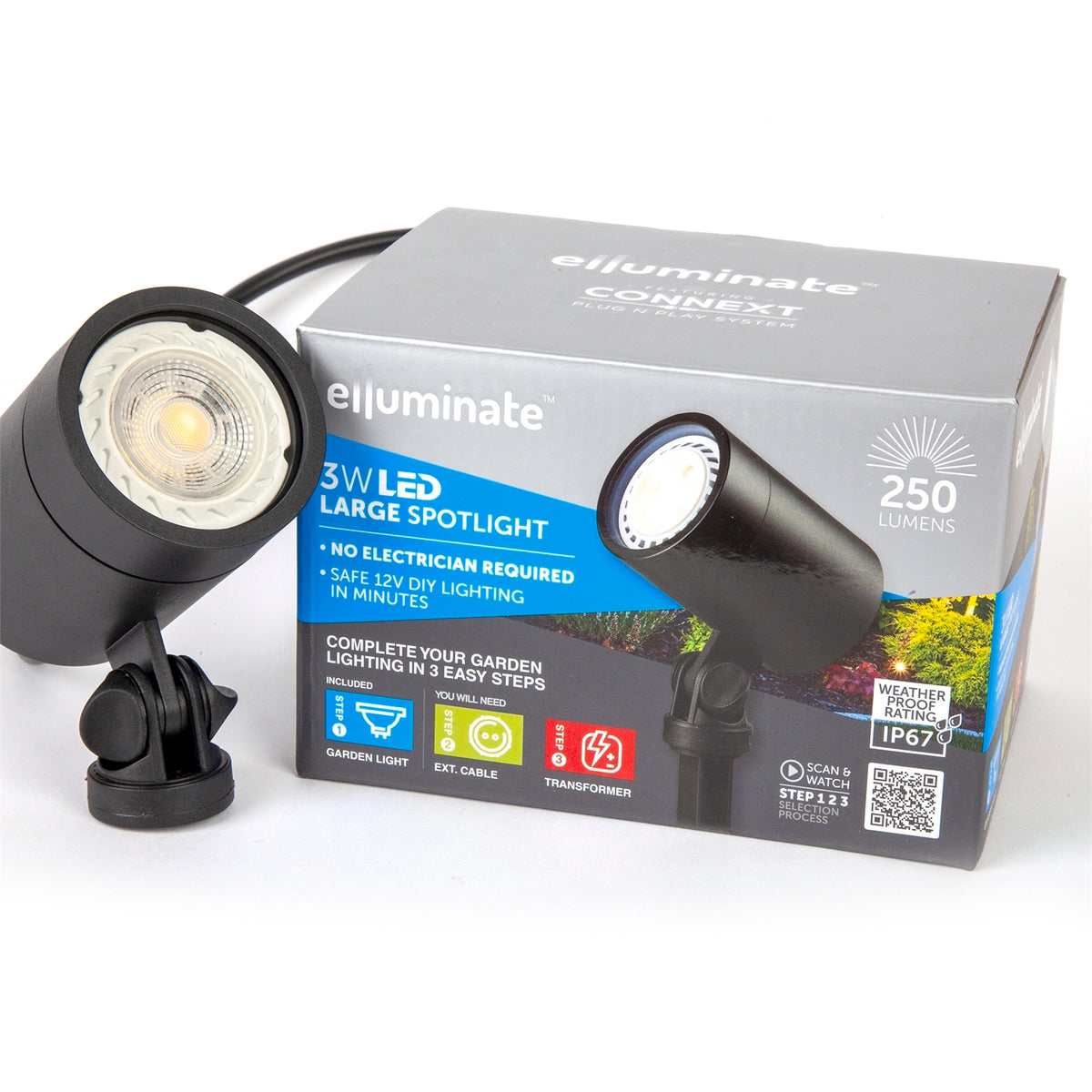 Elluminate Large Warm White Garden Spot Light - 3W 12V Adjustable Dusk to Dawn, Weather Resistant 20EL063