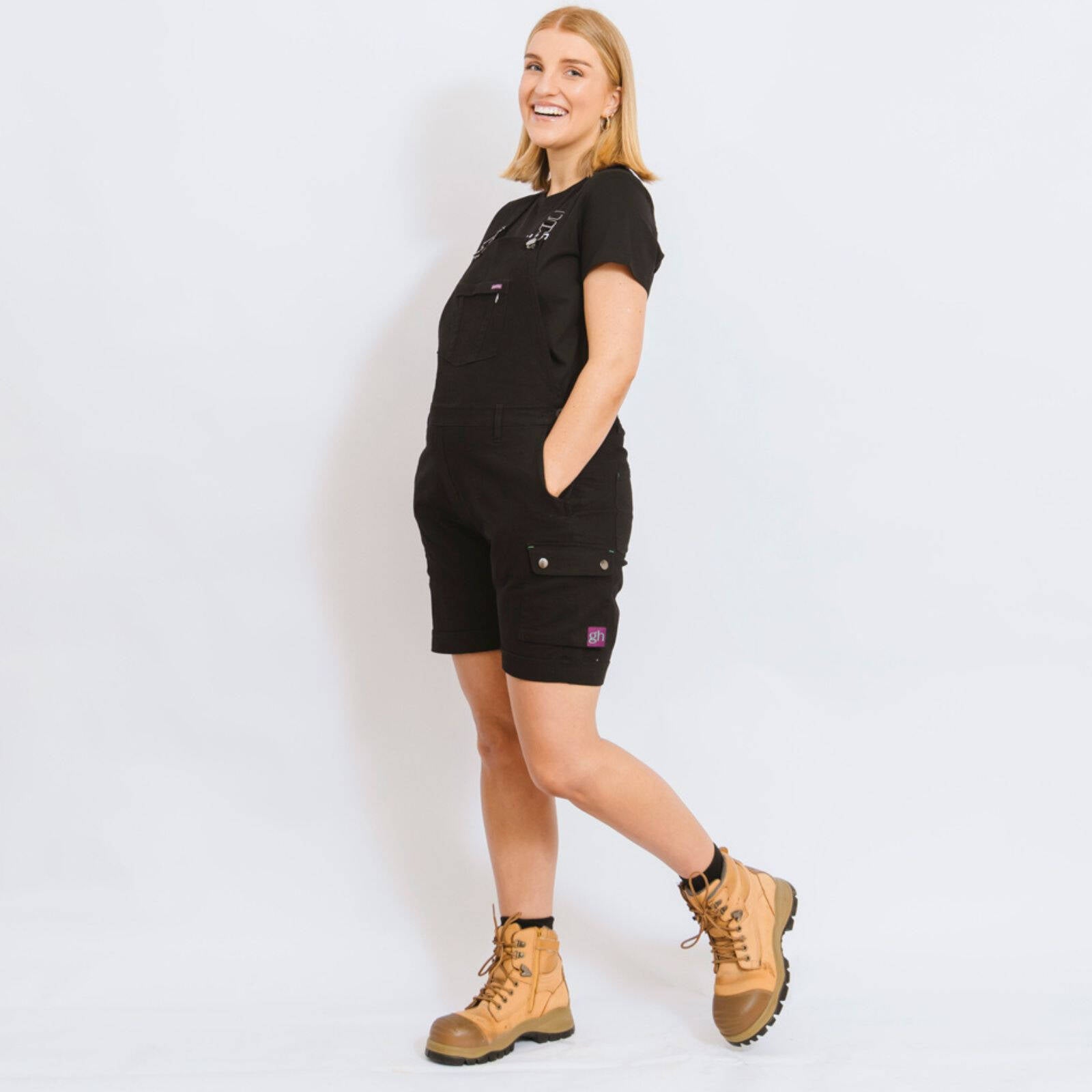 Green Hip All Women Shortalls Black Size 8 Cotton Drill with Cargo Pocket