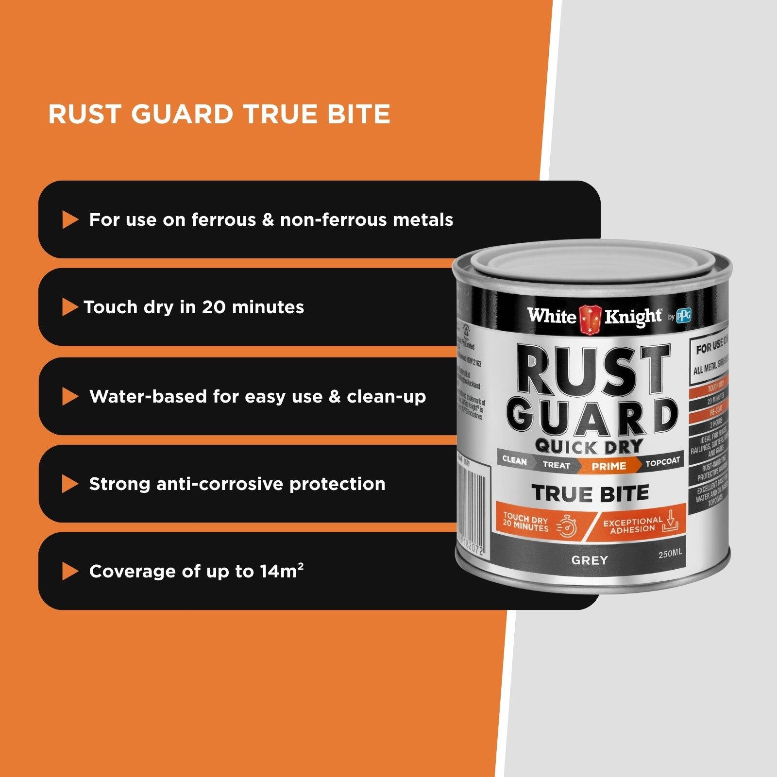 White Knight Rust Guard 250ml Grey Quick Dry True Bite Water-Based Primer Paint for Metal