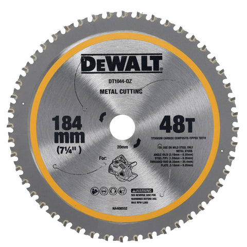 DeWALT 184mm 48T Mild Steel Metal Cutting Circular Saw Blade DT1044-QZ - 20mm Arbor