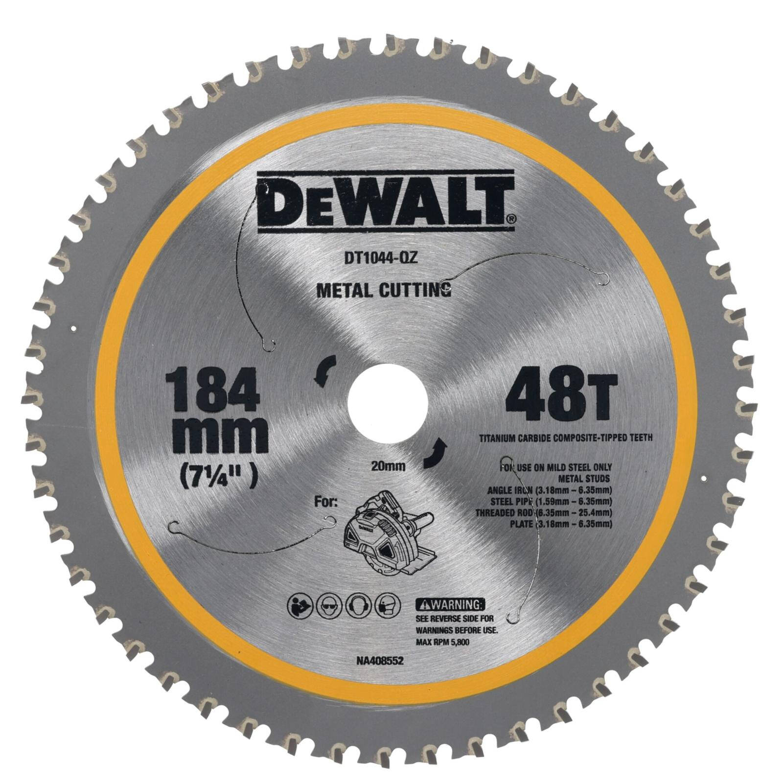 DeWALT 184mm 48T Mild Steel Metal Cutting Circular Saw Blade DT1044-QZ - 20mm Arbor