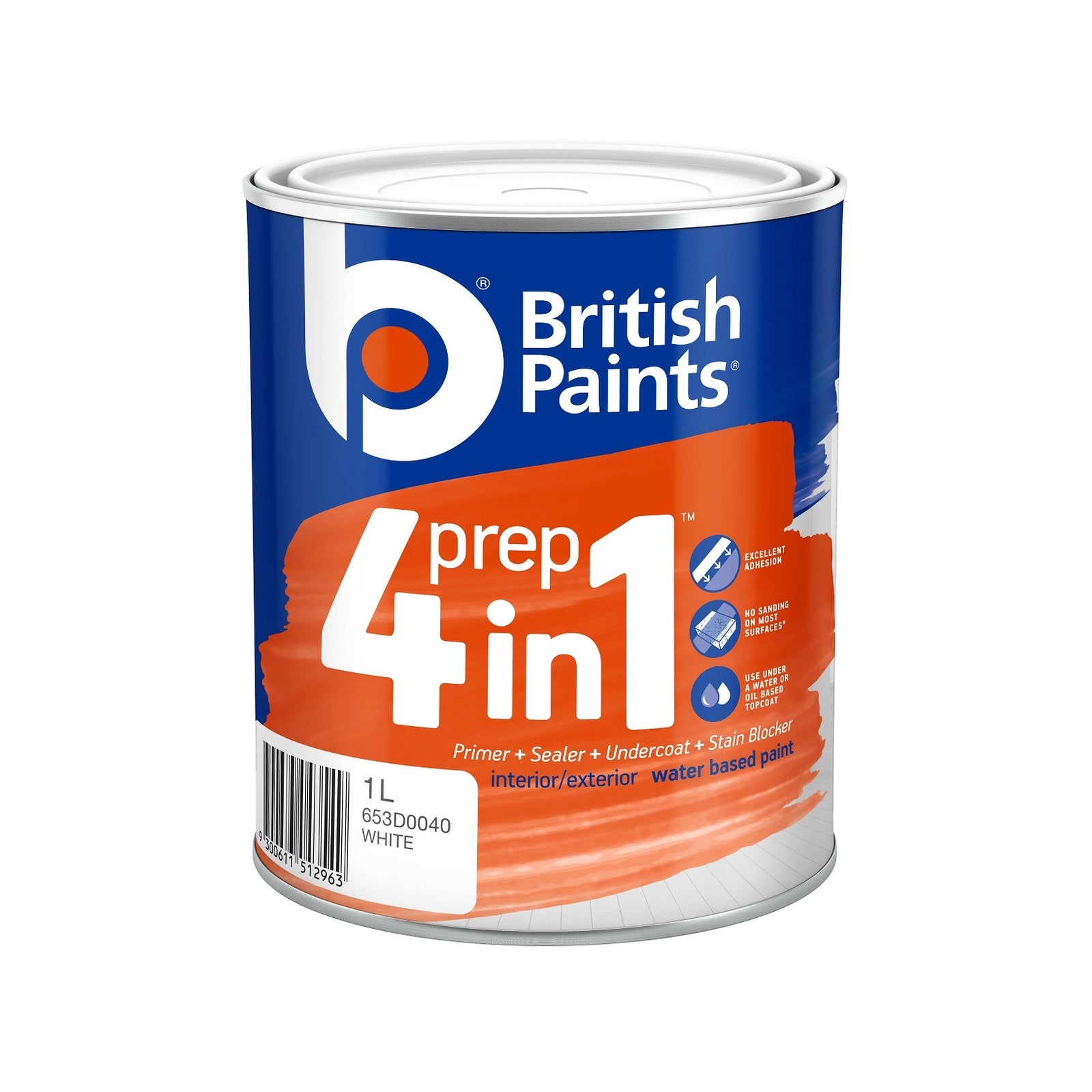 British Paints 4 In 1 Prep Primer Sealer Undercoat White 1L - Water Based, Interior & Exterior