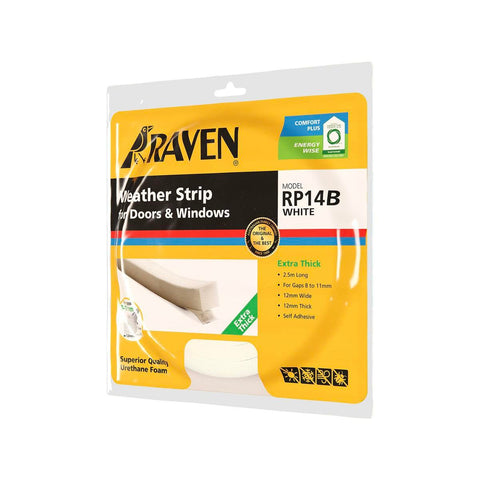 Raven RP14B 2500mm White Self Adhesive Thick Polyester Foam Weather Strip