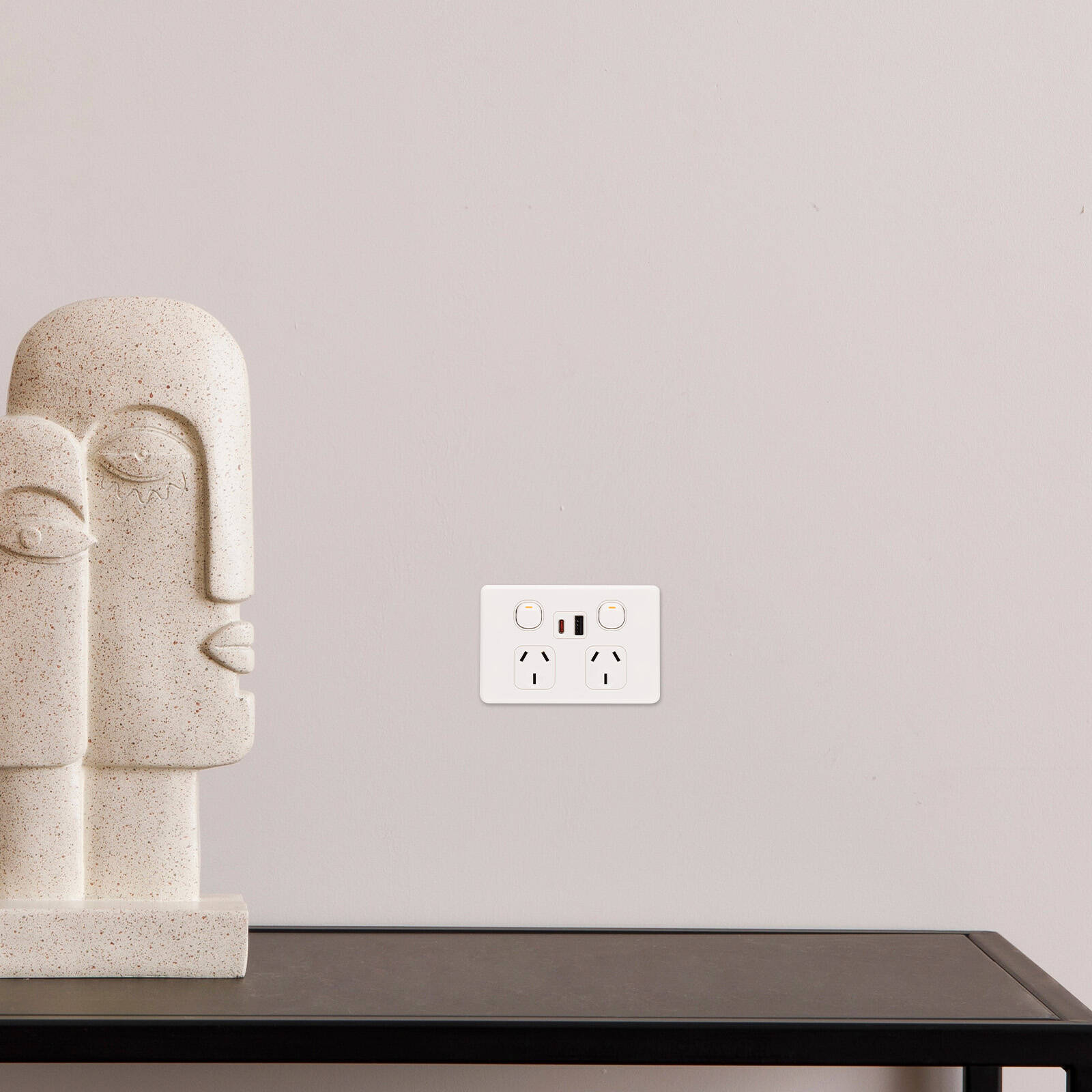DETA S-line Low Profile Double Power Point with USB-A & USB-C PD20W Fast Charging Indoor
