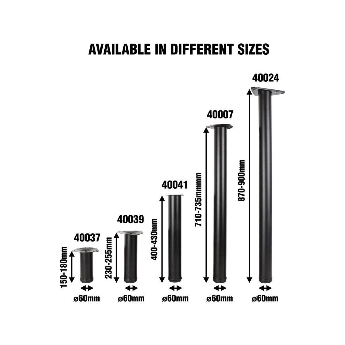 Adoored 60 x 230mm Black Round Steel Table Leg
