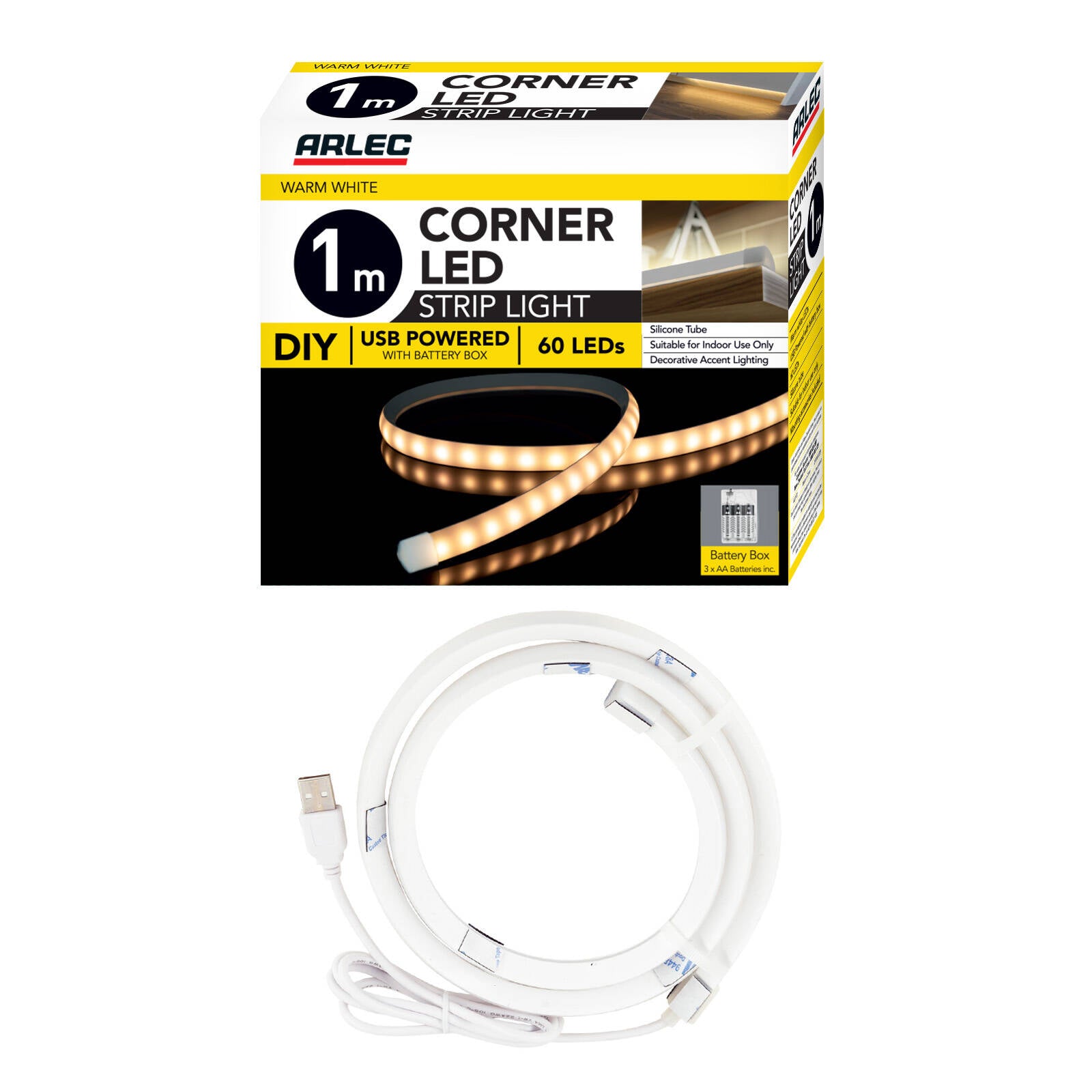 Arlec 1m Corner LED Strip Light, Warm White, Indoor, Corded ALD172