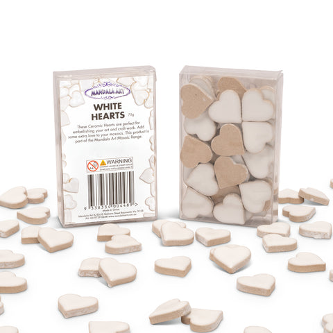 Mandala Art White Ceramic Hearts 19 x 18mm Glazed Mosaic Craft 10 Pack