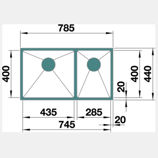 Blanco 1 and 1/2 bowl undermount sink - 18/10 stainless steel, 34L and 23L bowls - QUATR1542IULK5