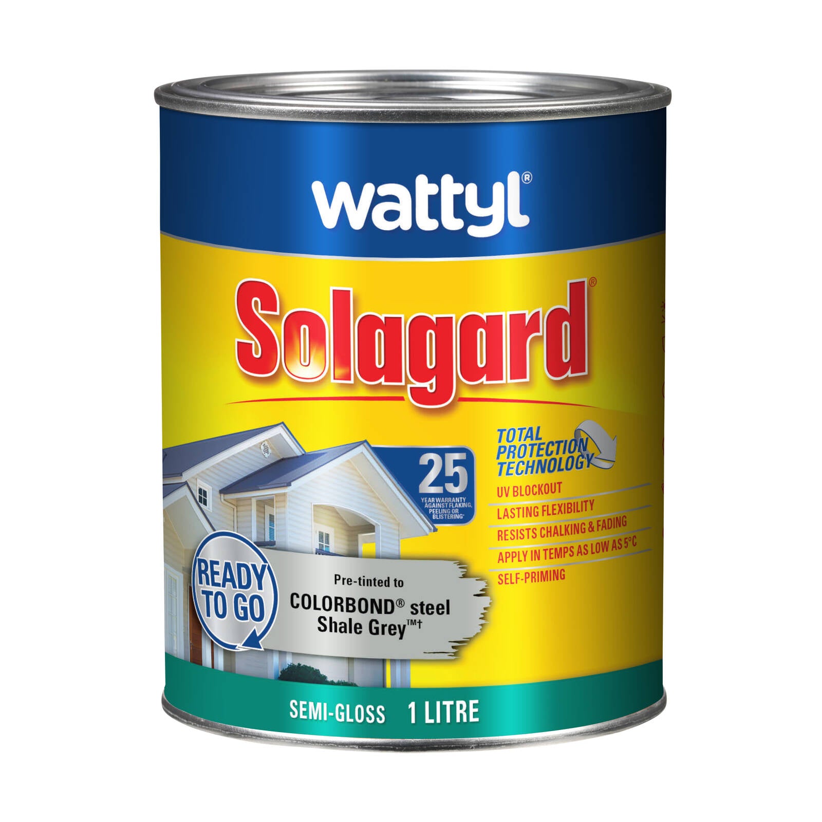 Wattyl Solagard Shale Grey Semi-Gloss Pre-tinted Exterior Paint 1L UV Resistant Outdoor