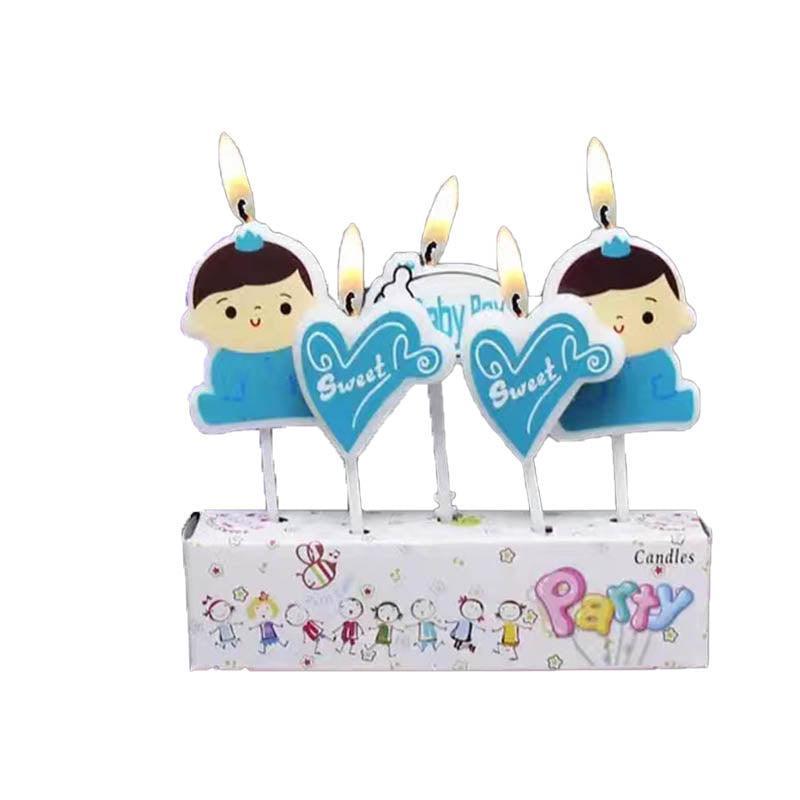 Baby Boy Birthday Cake Candles - Blue Hearts and Baby Boys