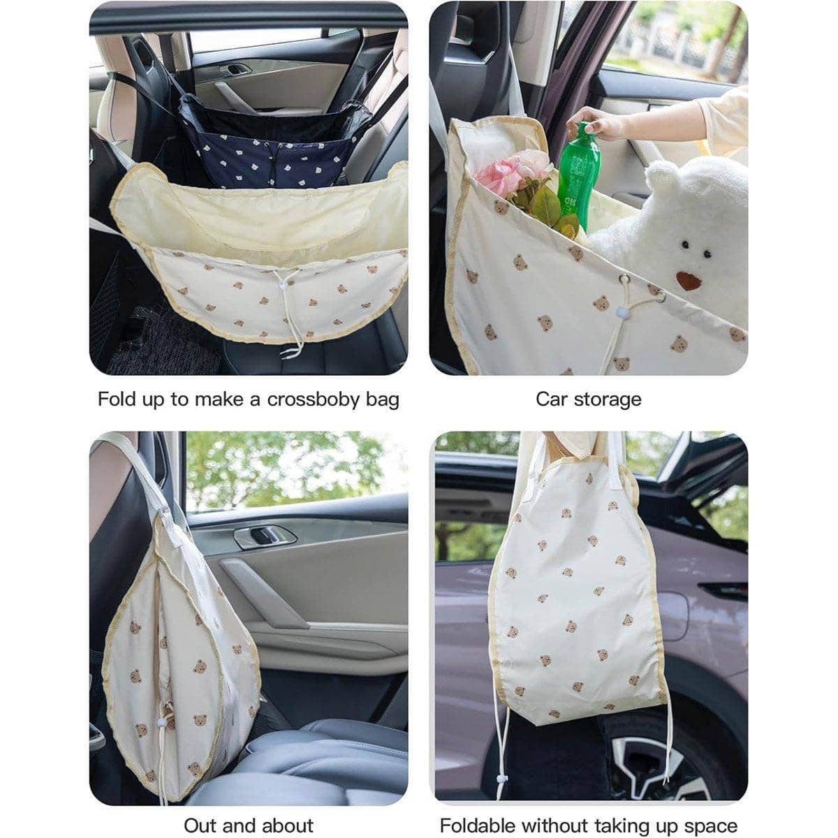 Back Seat Car Storage Organiser Bag with Bear Print - Beige - view 4