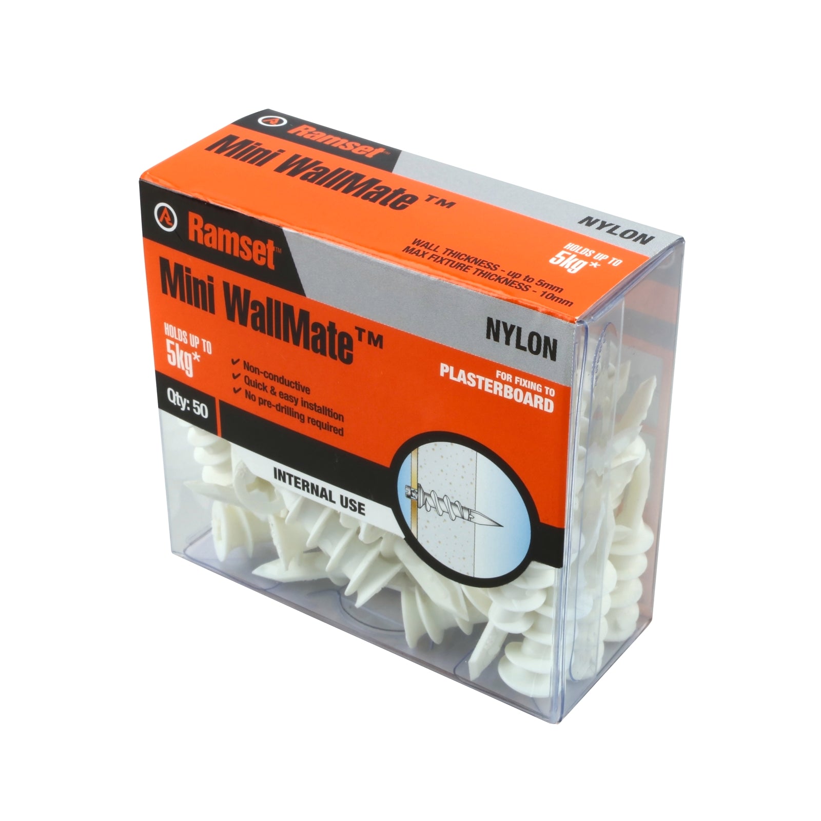 Ramset Mini Nylon WallMate Plasterboard Anchor - 50 Pack