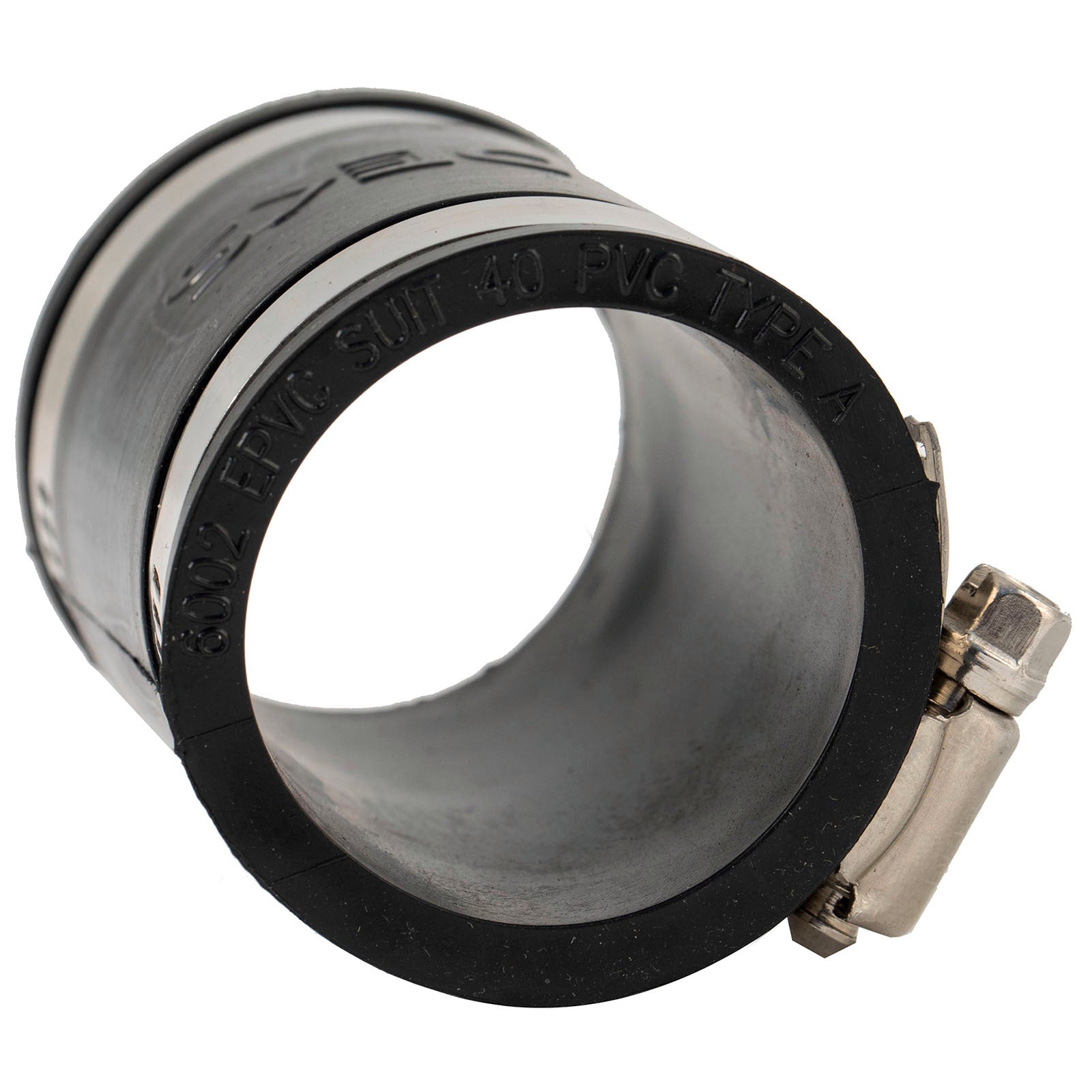 Deks 40mm PVC to PVC Rubber Joiner - EPDM & Stainless Steel, Underground Rated, Black