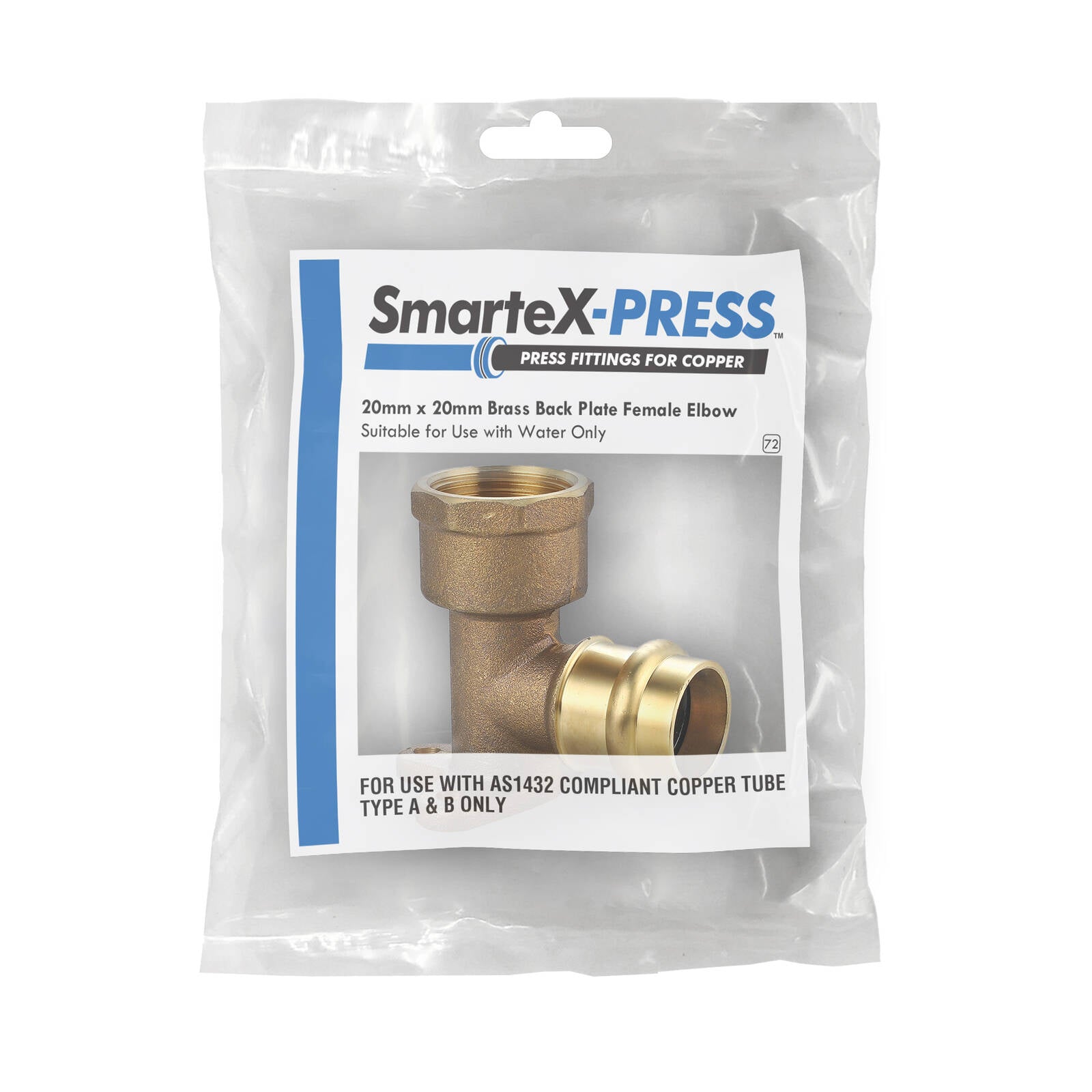 SmarteX-PRESS 20 x 20mm Female Back Plate Elbow, Lead Free Brass