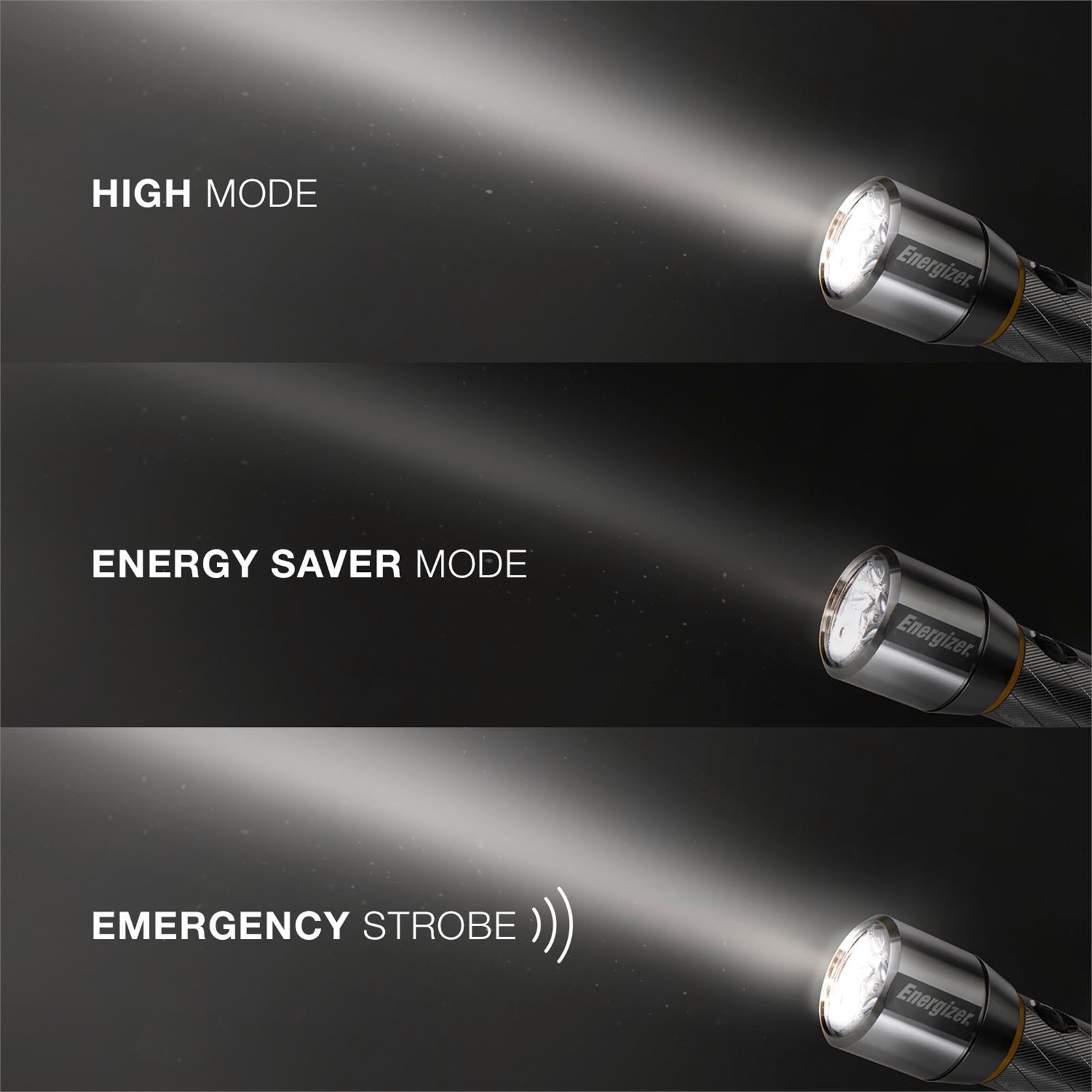 Energizer Vision HD 1500 Lumen Metal LED Torch, 230m Beam, Digital Focus & Strobe, Silver (PMHH61)