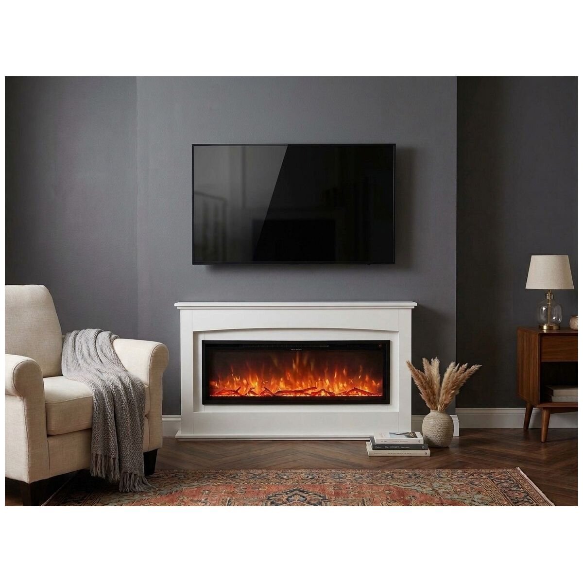 Modern Flames Kensington Mantle Suite Electric Fireplace - White - 10 Flame Colours, Logset - KEN50-AU