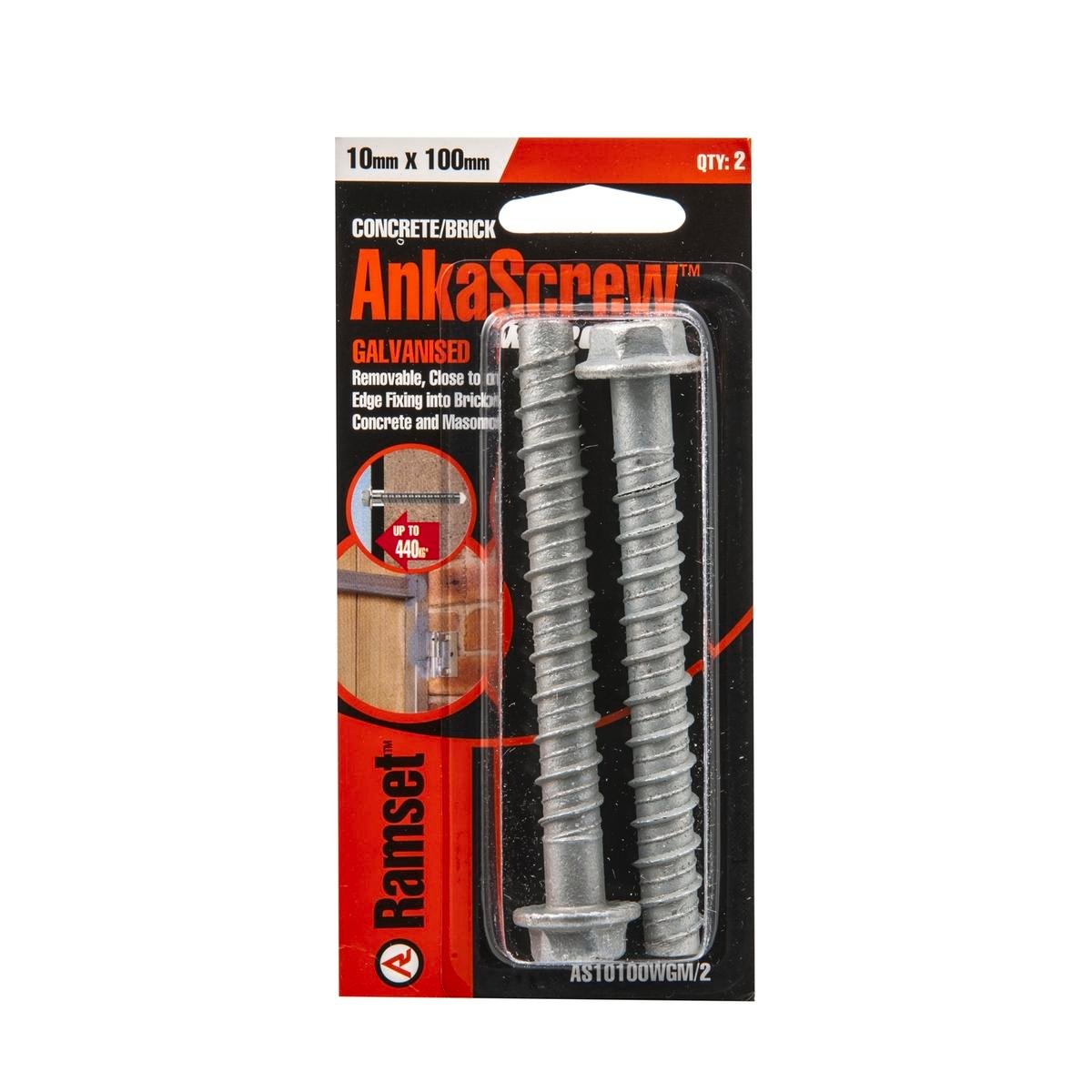 Ramset AnkaScrew 10 x 100mm Galvanised Masonry Anchor - Flanged Hex Screw-In - 2 Pack