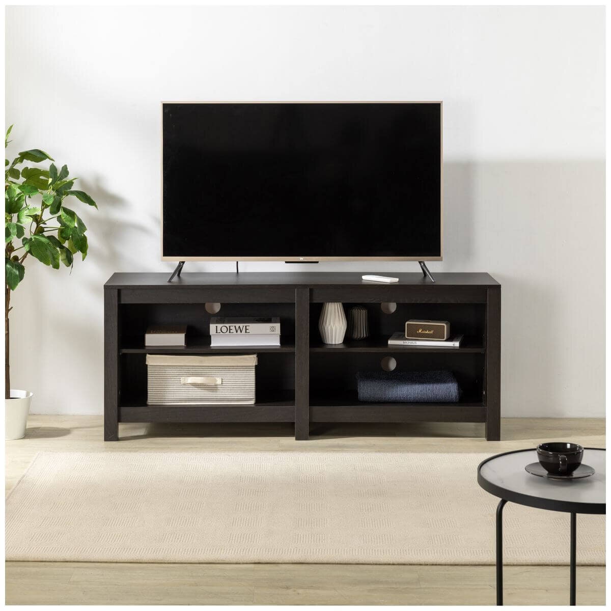 Zinus Camden 147cm TV Cabinet - Dark Brown - Open Shelving - Cord Ports - AU-UTOTV3-16E