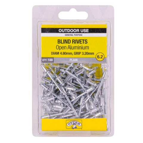 Otter 4.8 x 3.2mm Open Aluminium Blind Rivets 100 Pack