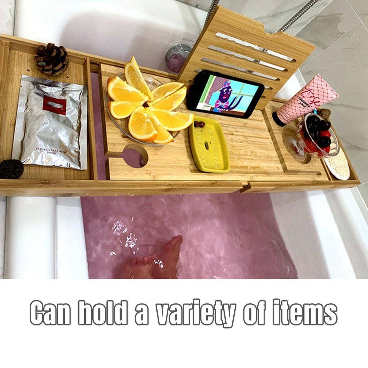 Bamboo Bath Caddy with Wine Glass Holder and Soap Shelf - view 5
