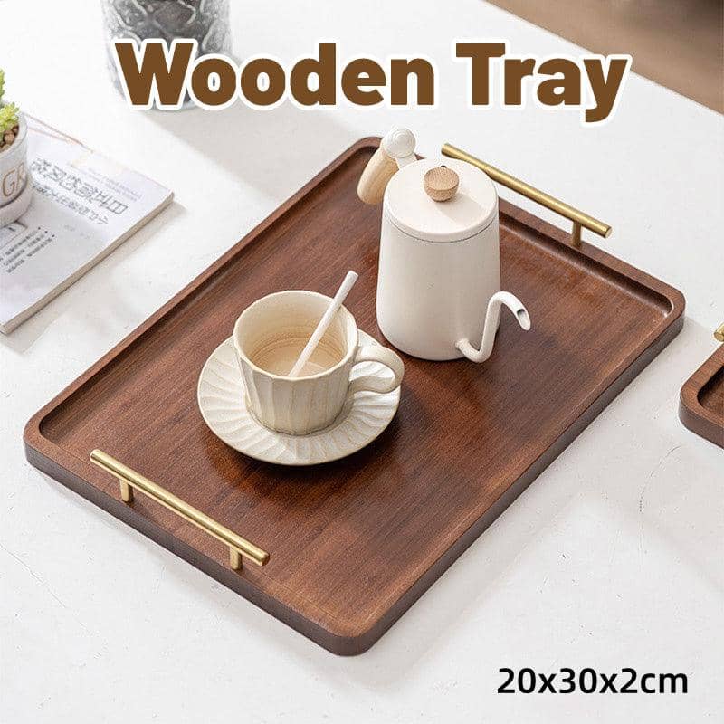 Bamboo Serving Tray with Gold-Tone Handles, 20 x 30 x 2 cm