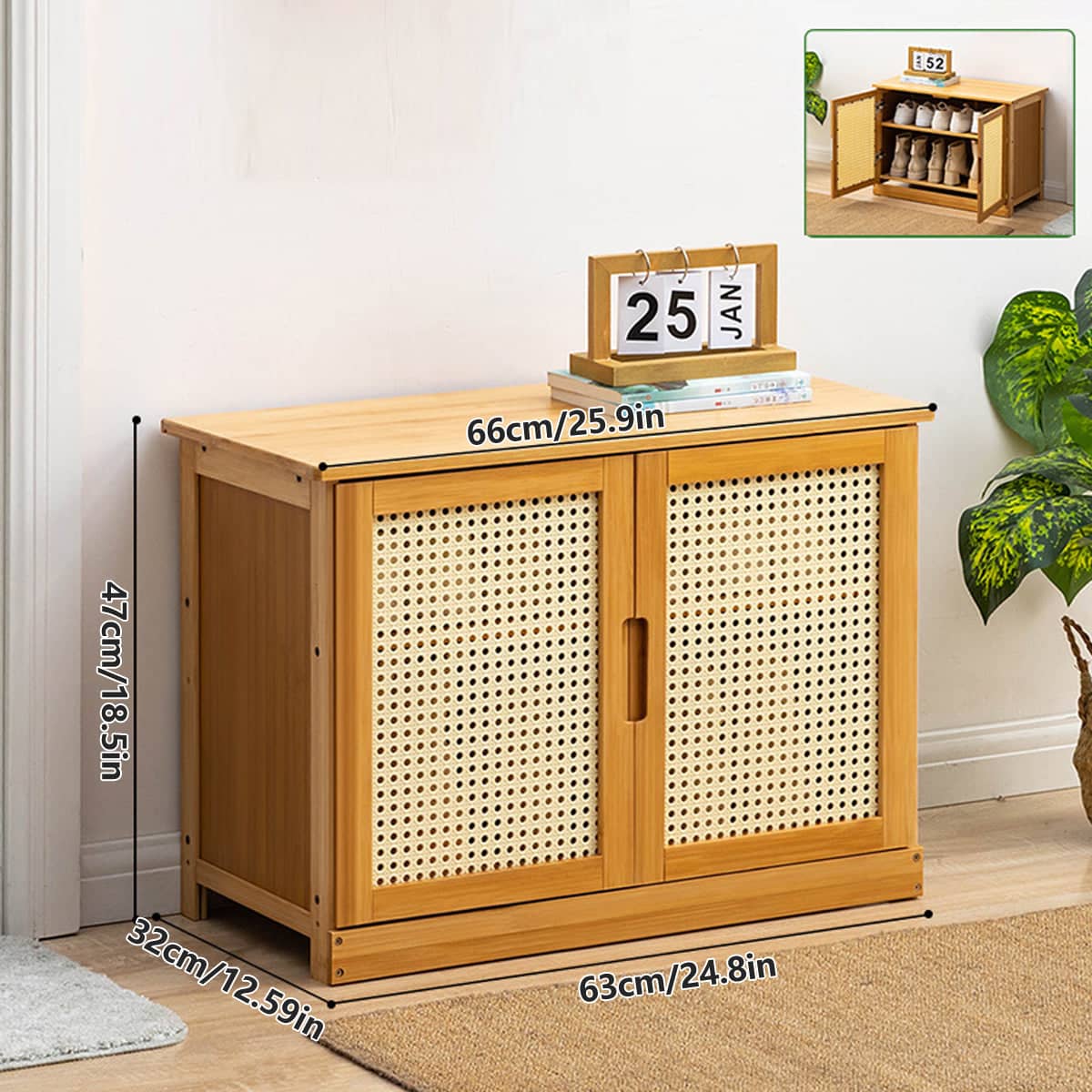 Bamboo Shoe Changing Cabinet with Closed Back, Space Saving for Entryway and Hallway - view 3